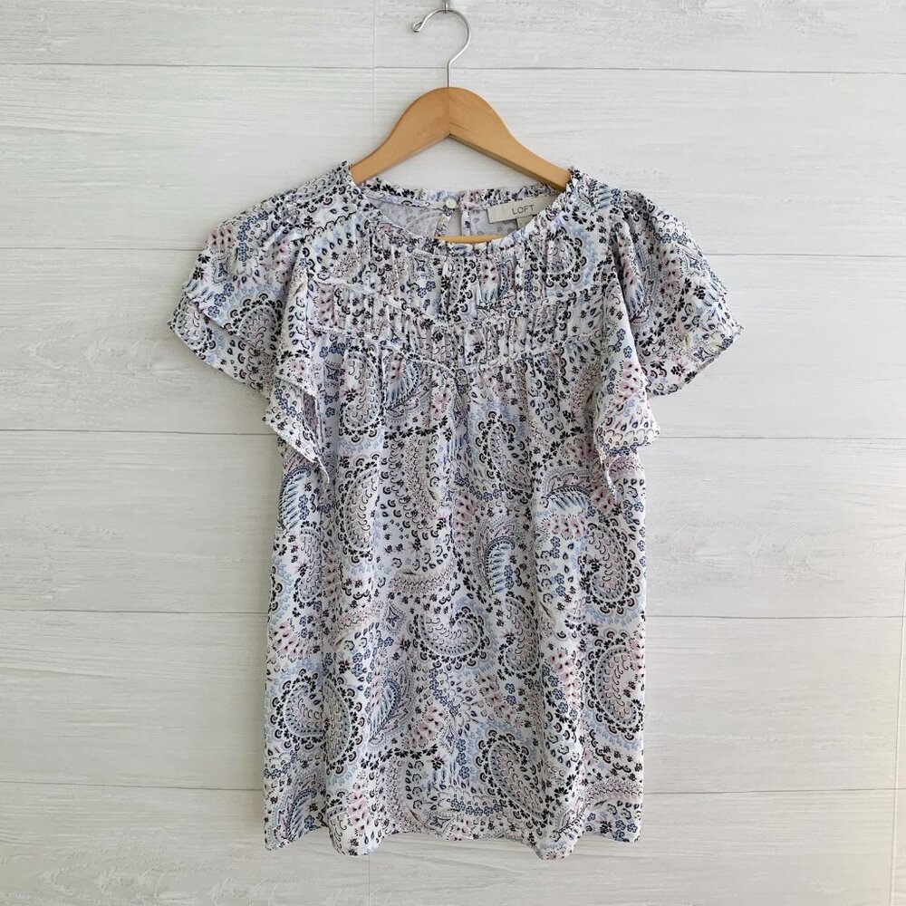 LOFT - Pale blue lavender chiffon & rayon cap sleeve top, S